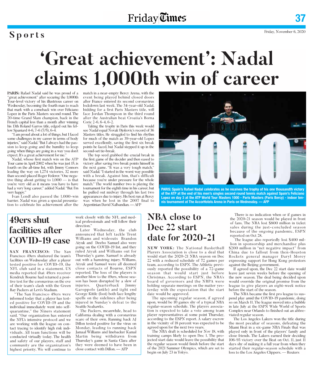 'Great Achievement': Nadal Claims 1,000Th Win of Career