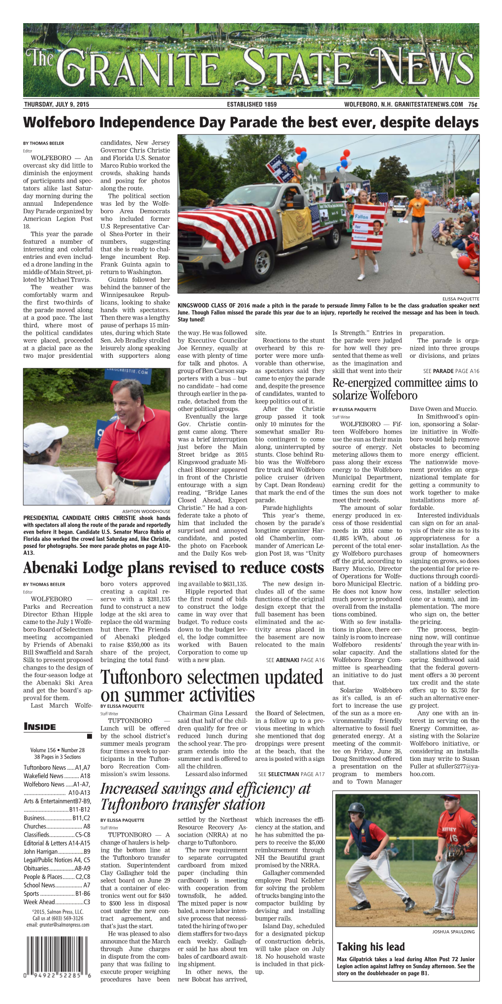 Tuftonboro Selectmen Updated on Summer Activities