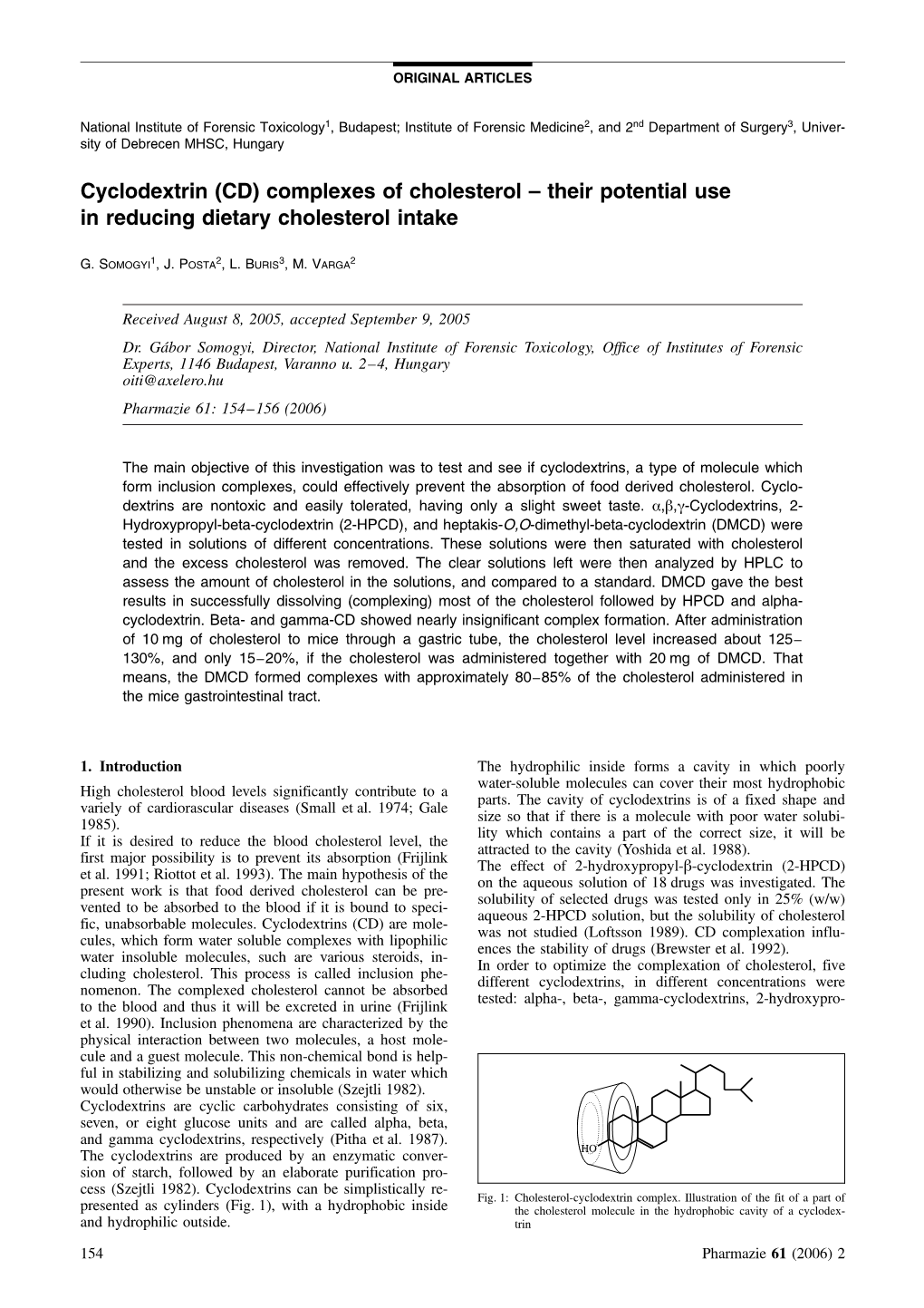 Cyclodextrin (CD) Complexes of Cholesterol – Their Potential Use in Reducing Dietary Cholesterol Intake