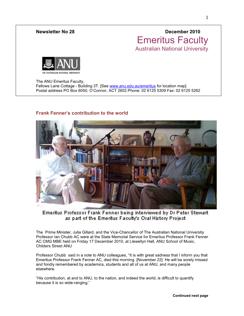 Emeritus Faculty Australian National University