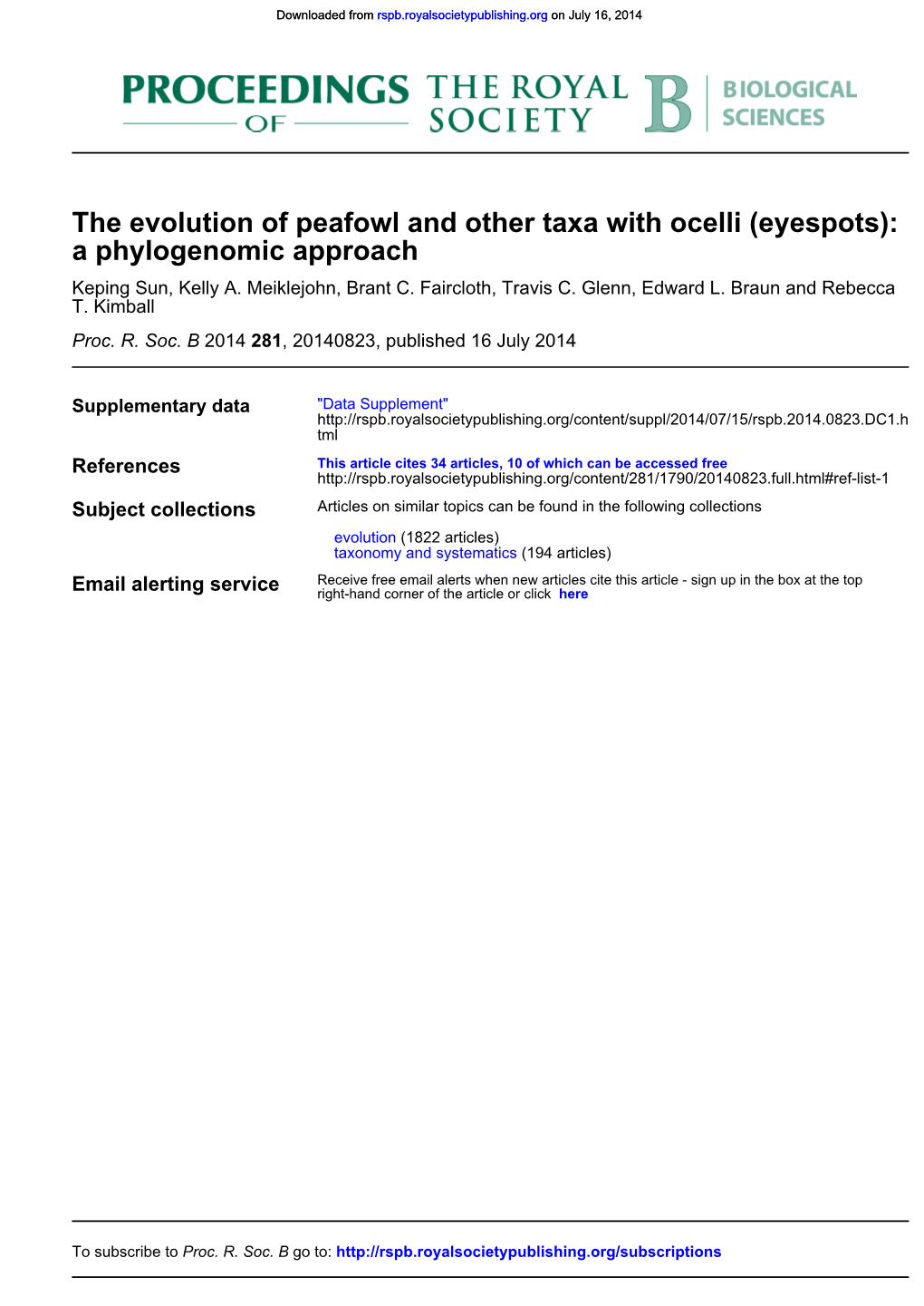 A Phylogenomic Approach the Evolution of Peafowl