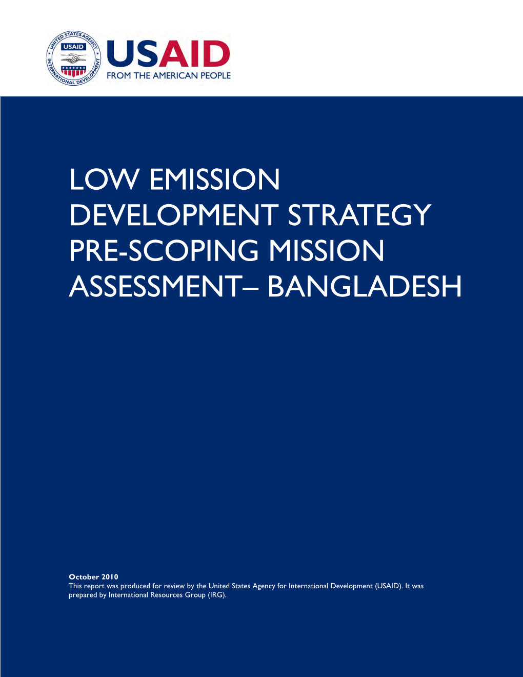 Low Emission Development Strategy Pre-Scoping Mission Assessment– Bangladesh