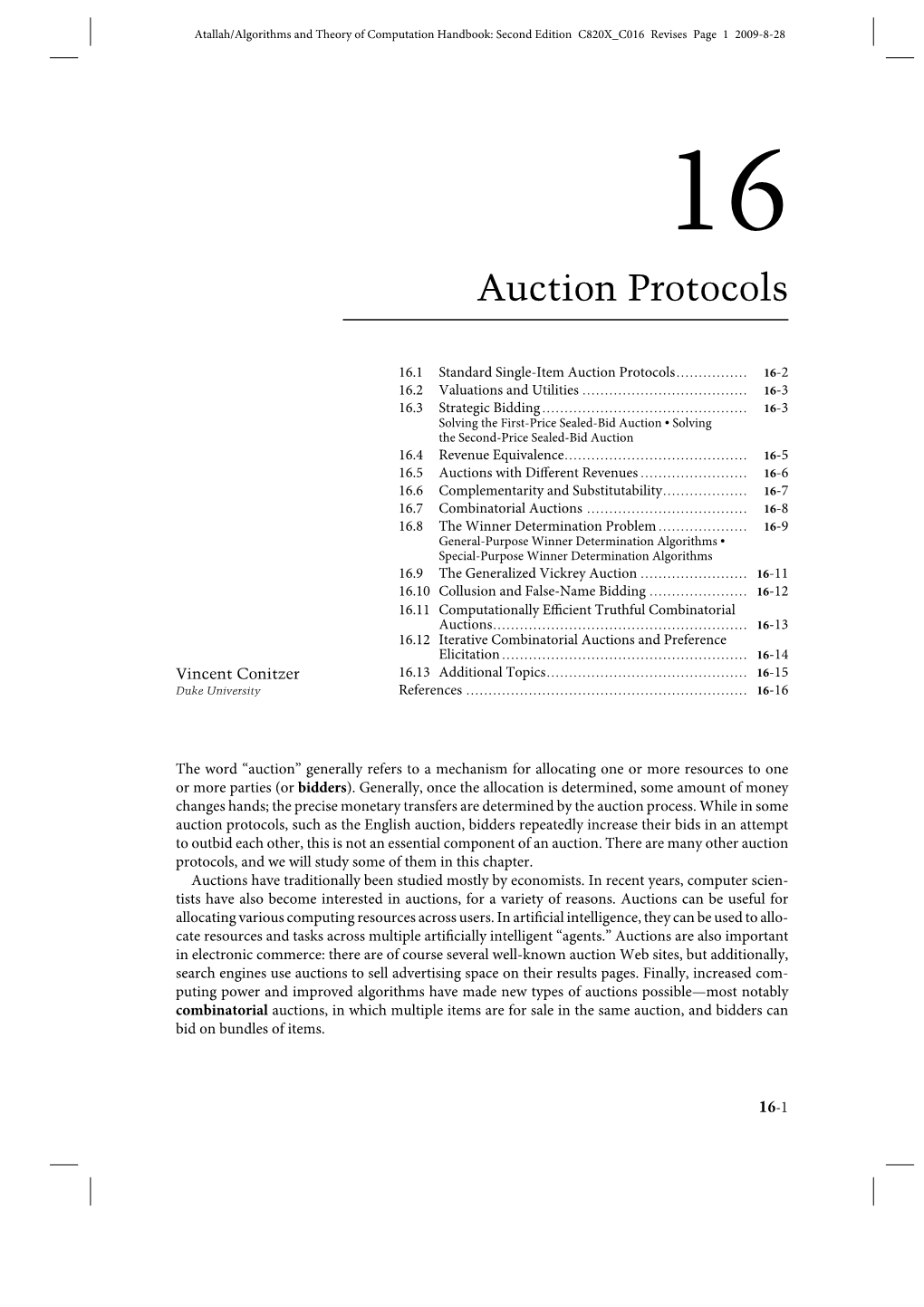 Conitzer Chapter on Auctions