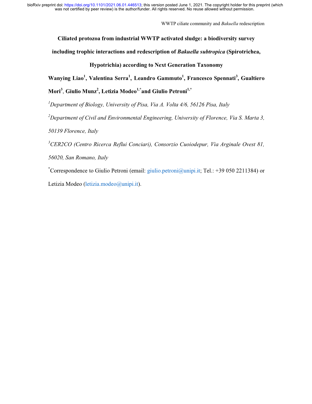 Ciliated Protozoa from Industrial WWTP Activated Sludge: a Biodiversity Survey