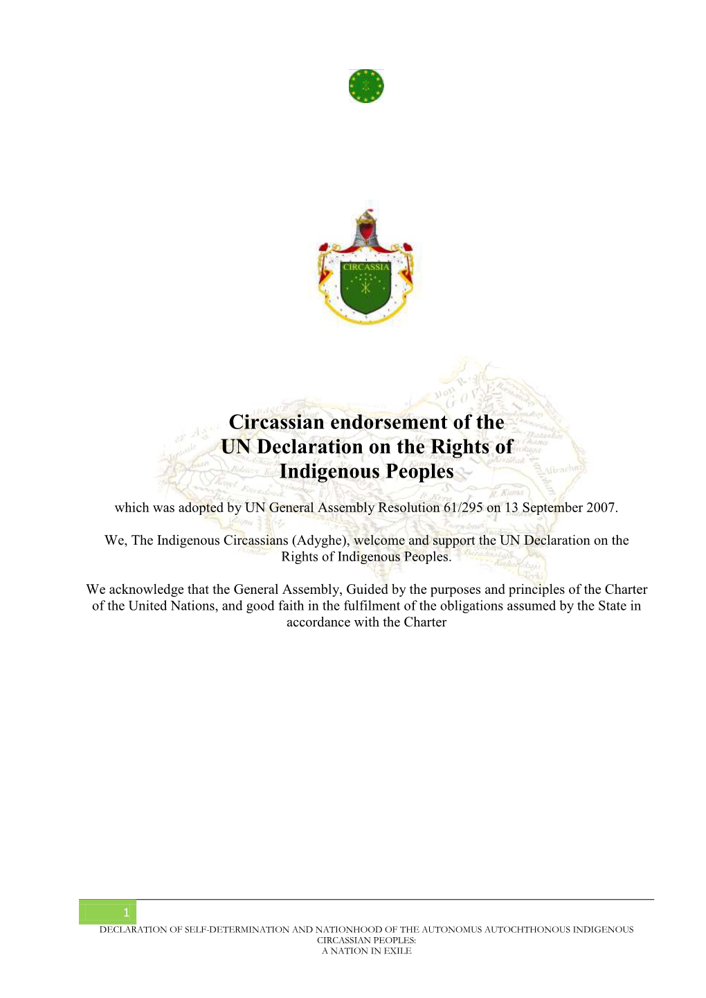 Circassian Endorsement of the UN Declaration on the Rights of Indigenous Peoples
