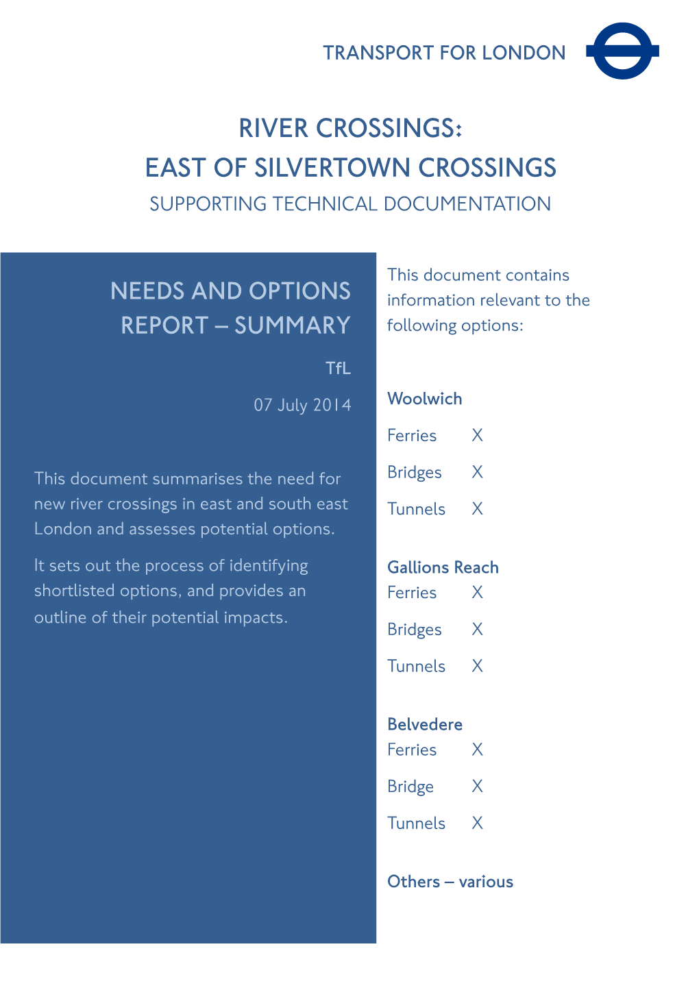 Tfl River Crossings East of Silvertown – Needs and Options