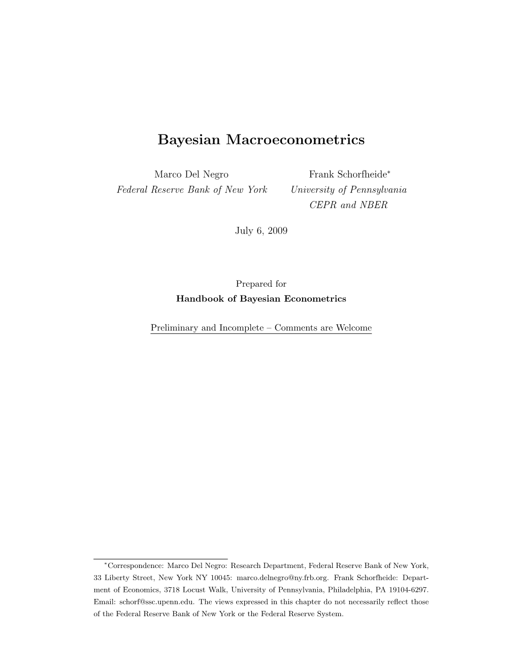 Bayesian Macroeconometrics