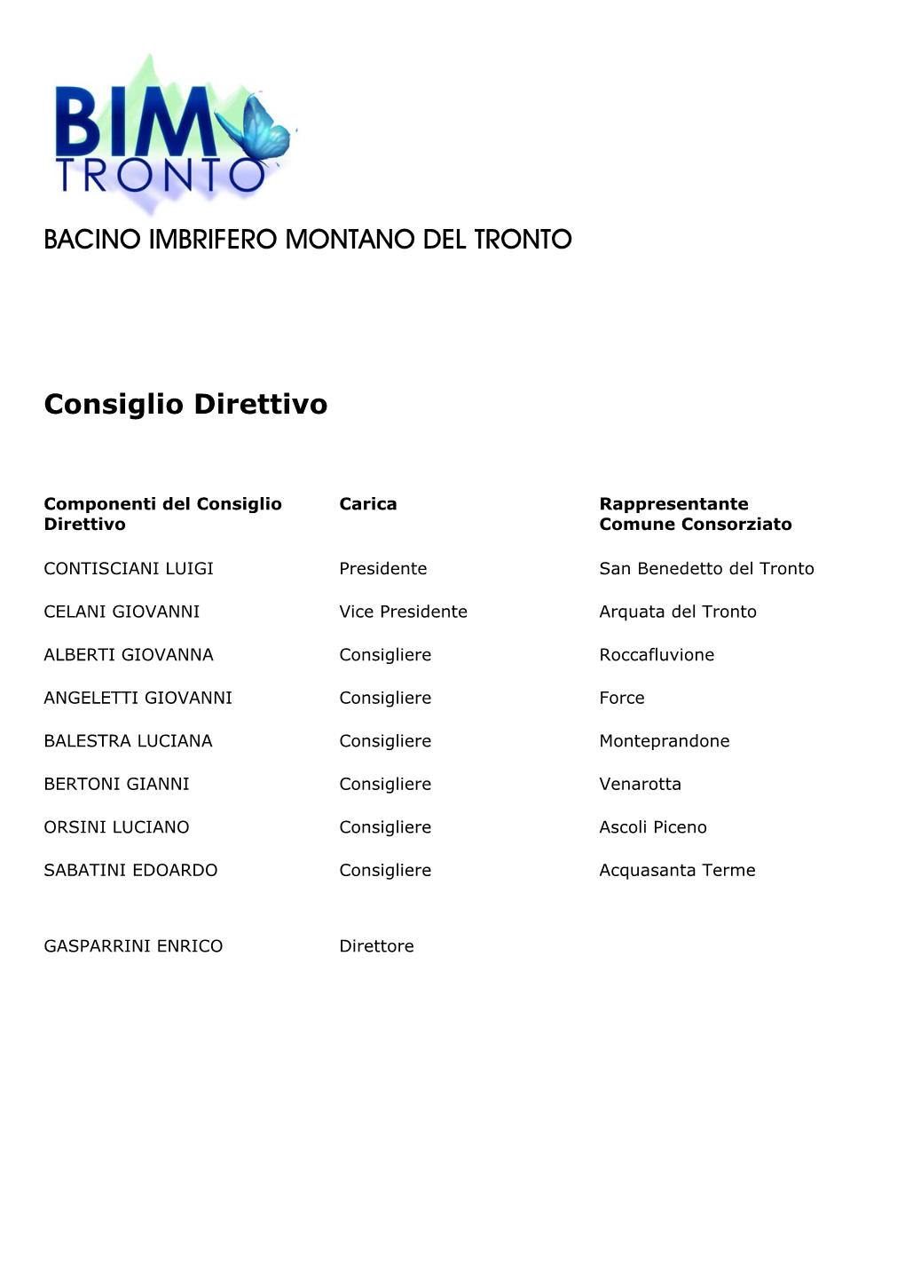 BACINO IMBRIFERO MONTANO DEL TRONTO Consiglio Direttivo