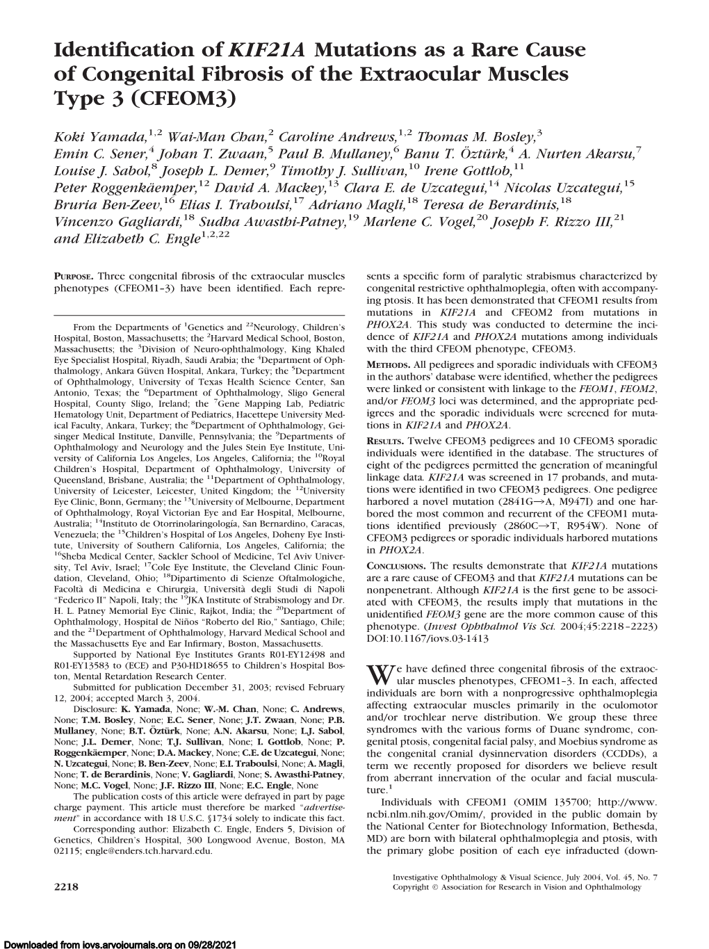 Identification of KIF21A Mutations As a Rare Cause of Congenital