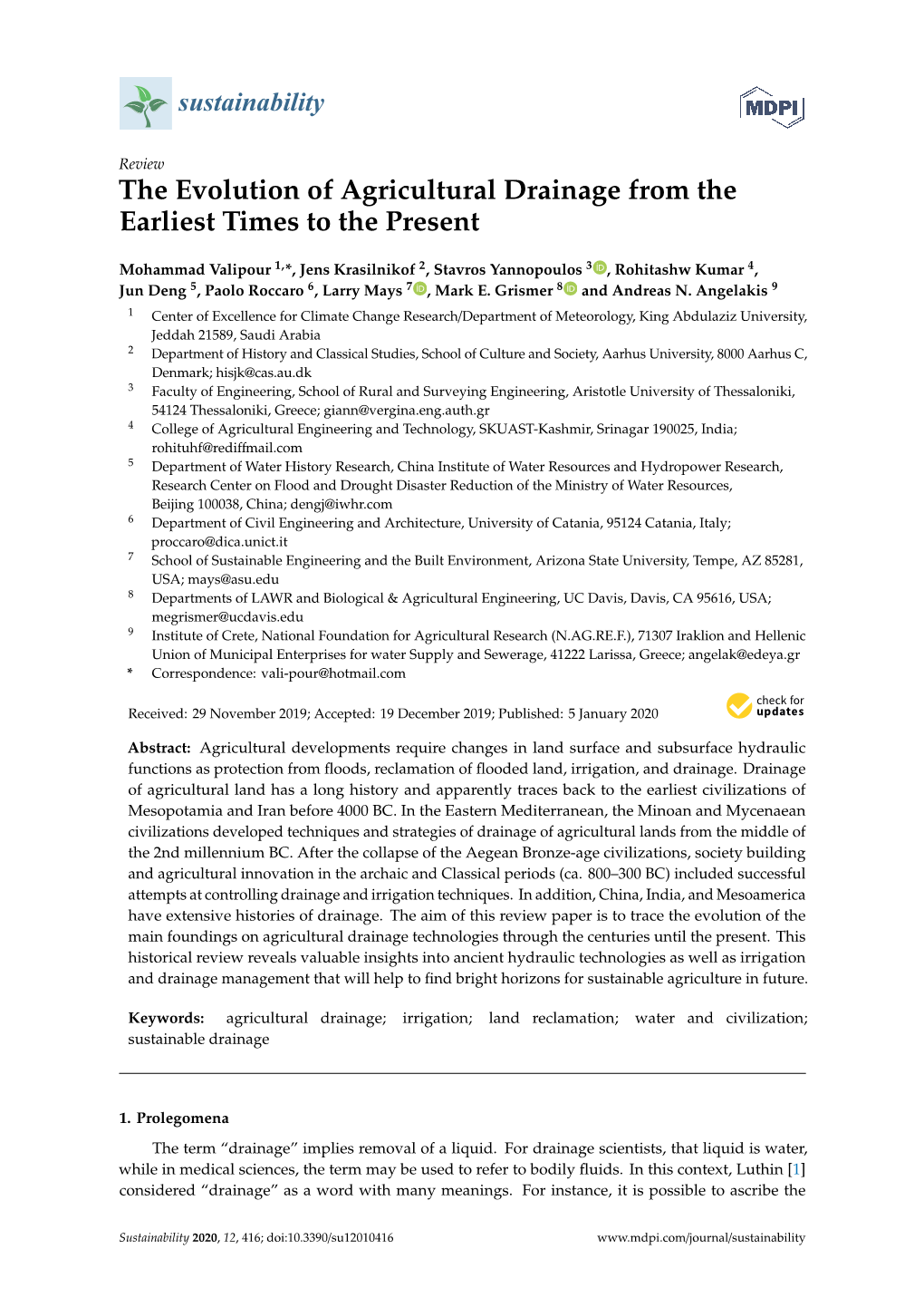 The Evolution of Agricultural Drainage from the Earliest Times to the Present