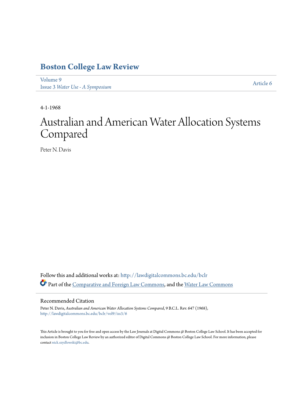 Australian and American Water Allocation Systems Compared Peter N
