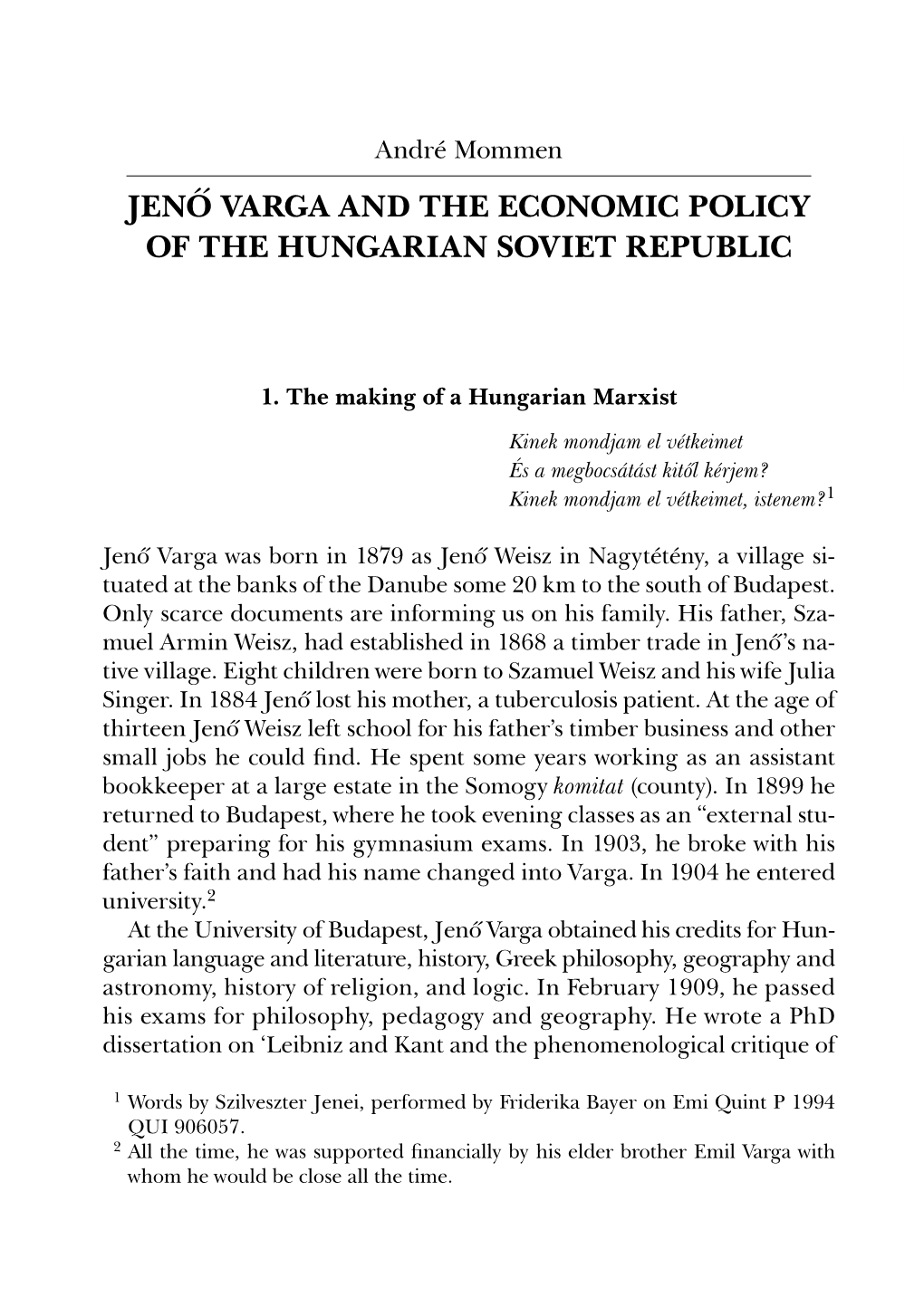 Jenô Varga and the Economic Policy of the Hungarian Soviet Republic