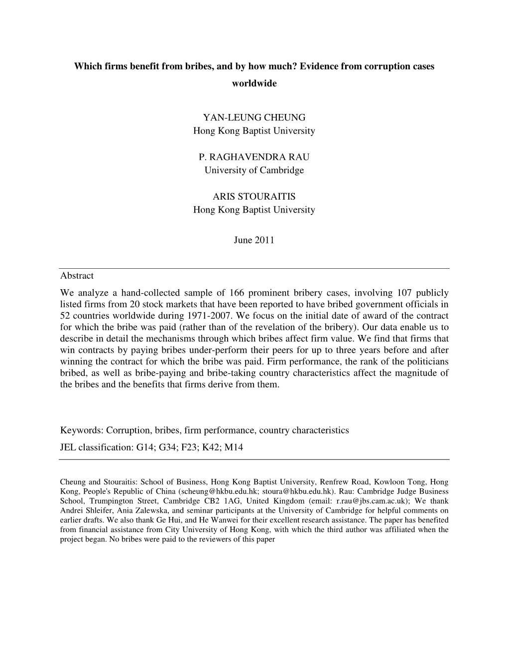 Which Firms Benefit from Bribes, and by How Much? Evidence from Corruption Cases Worldwide