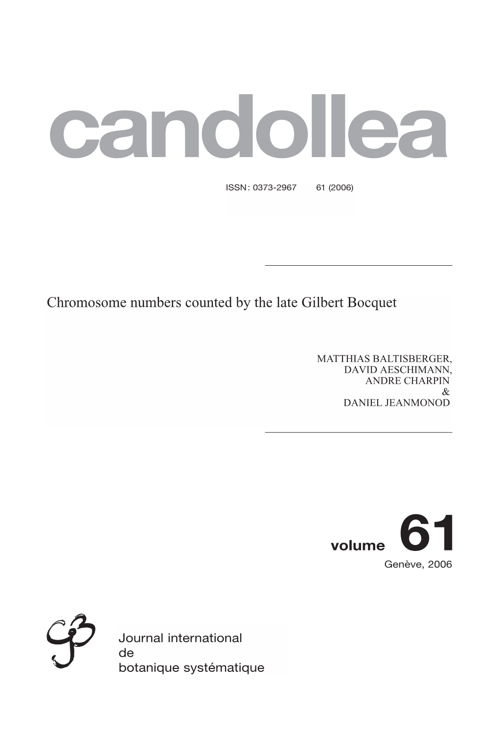 Chromosome Numbers Counted by the Late Gilbert Bocquet