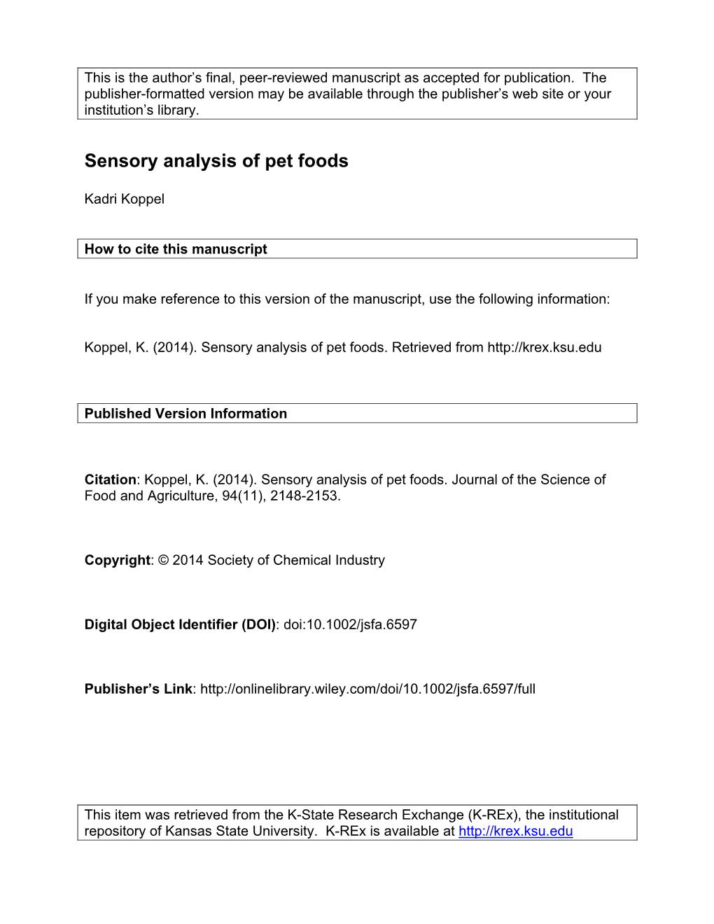 Sensory Analysis of Pet Foods