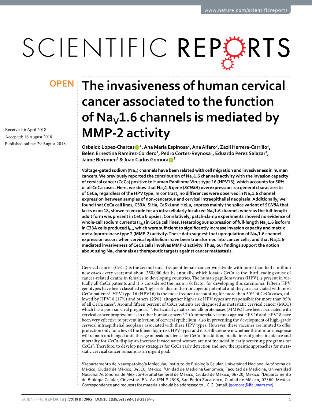 The Invasiveness of Human Cervical Cancer Associated to the Function Of