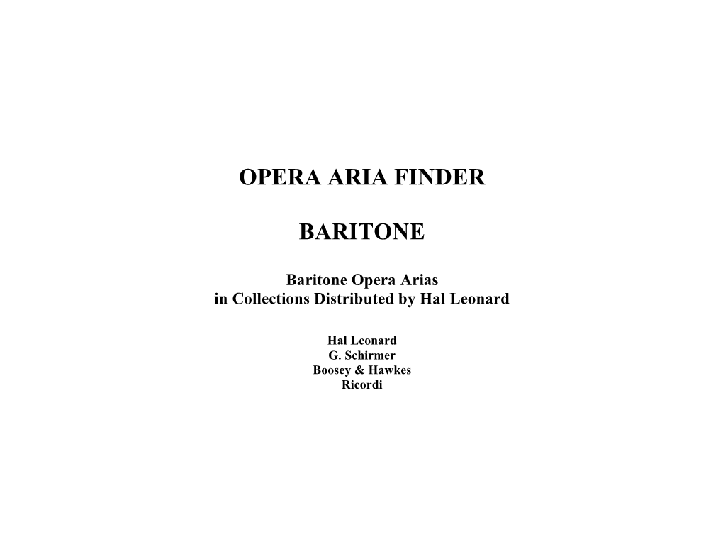 OPERA ARIA FINDER BARITONE Includes Publications from Hal Leonard, G