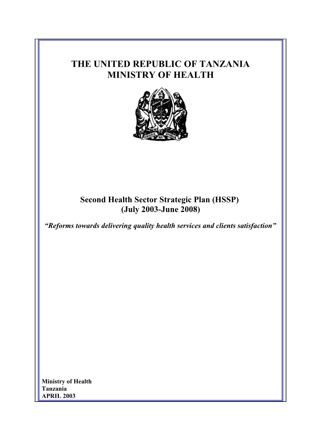 Heath Sector Strategic Plan (2003-2006)