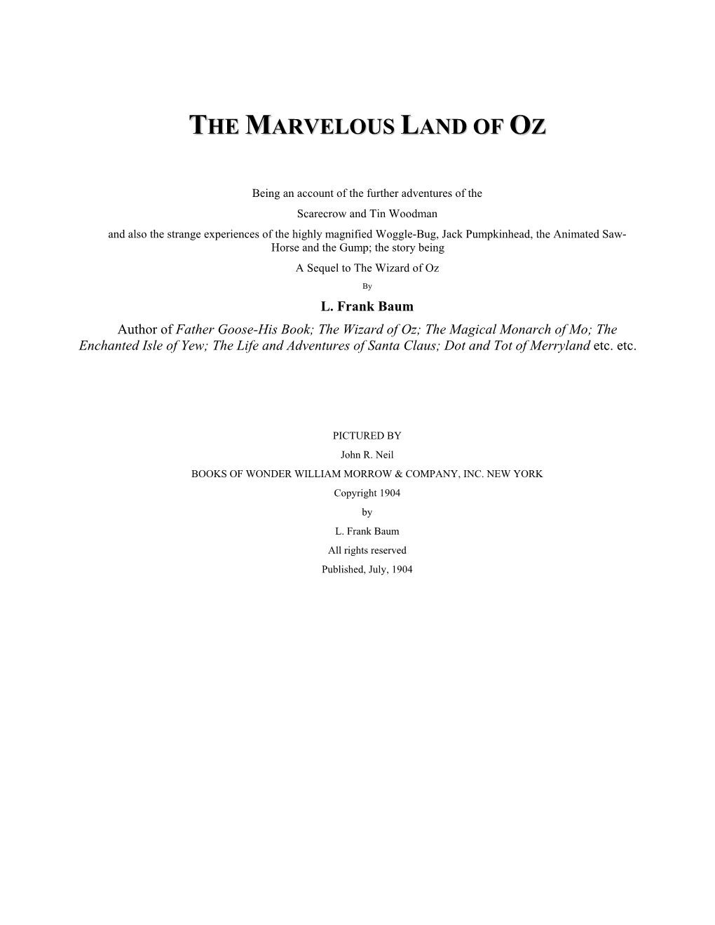 The Marvelous Land of Oz