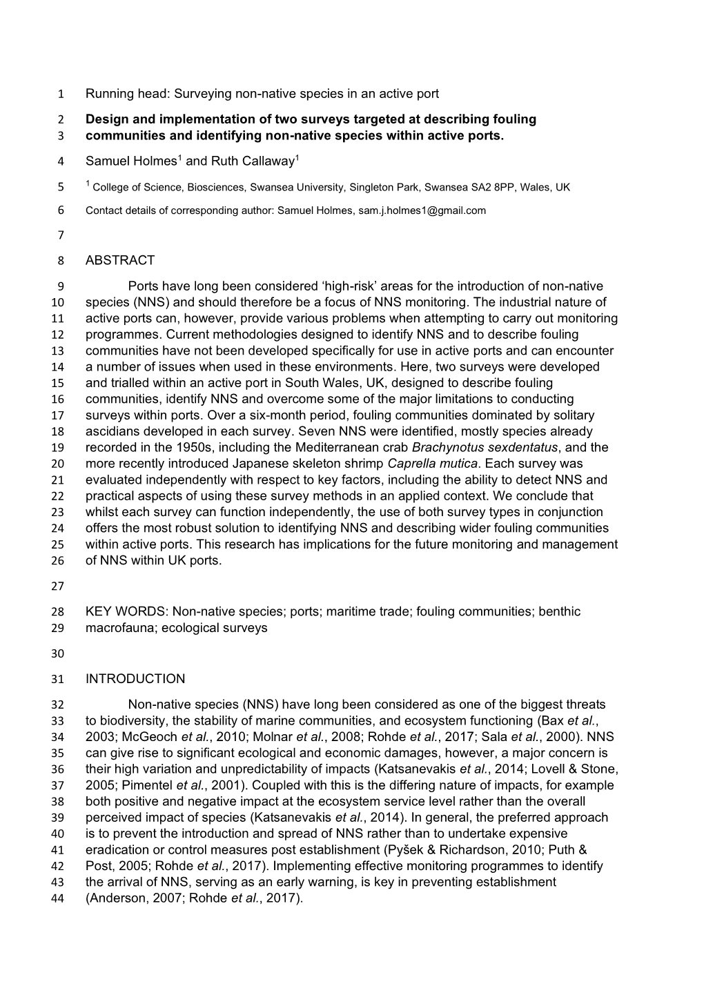 Running Head: Surveying Non-Native Species in an Active