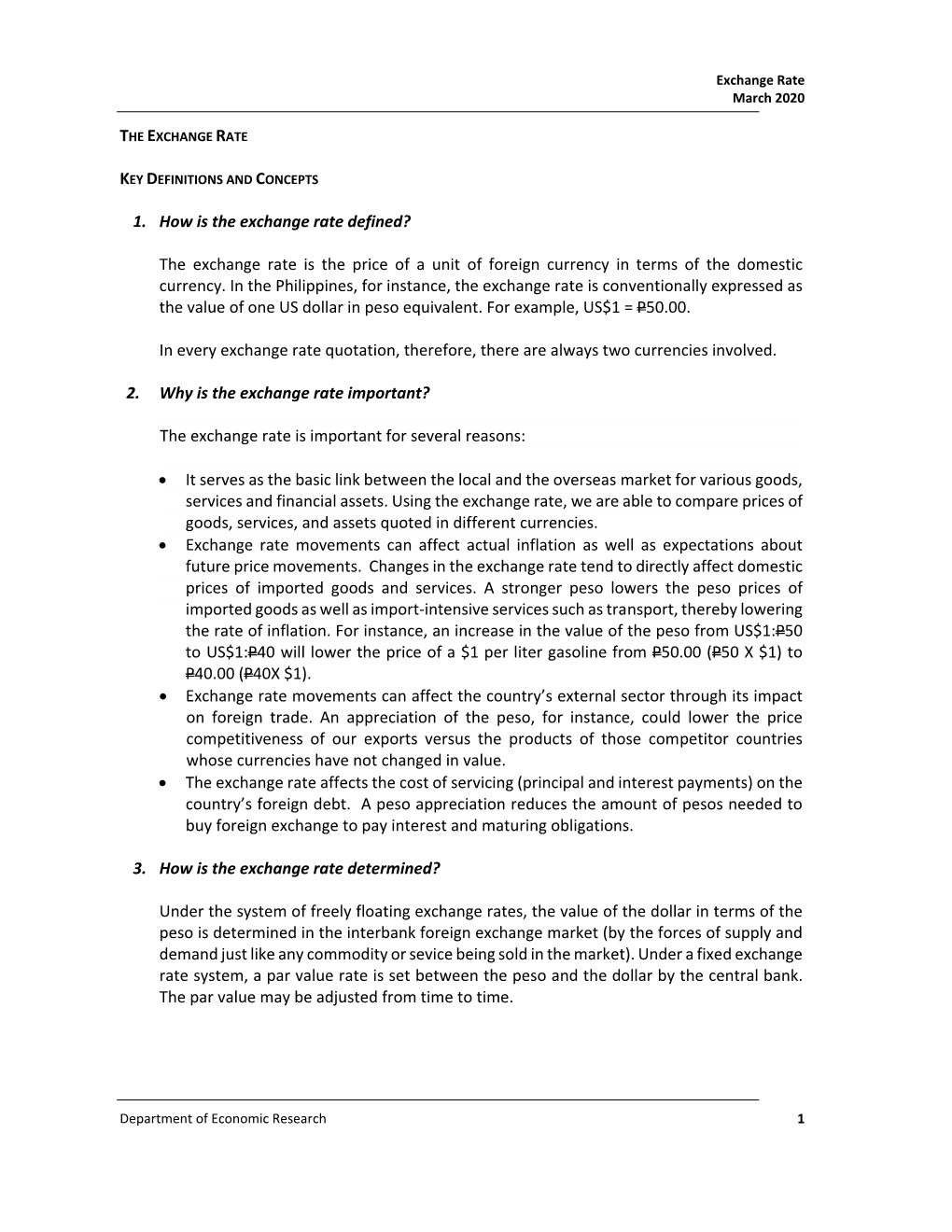 1. How Is the Exchange Rate Defined? The
