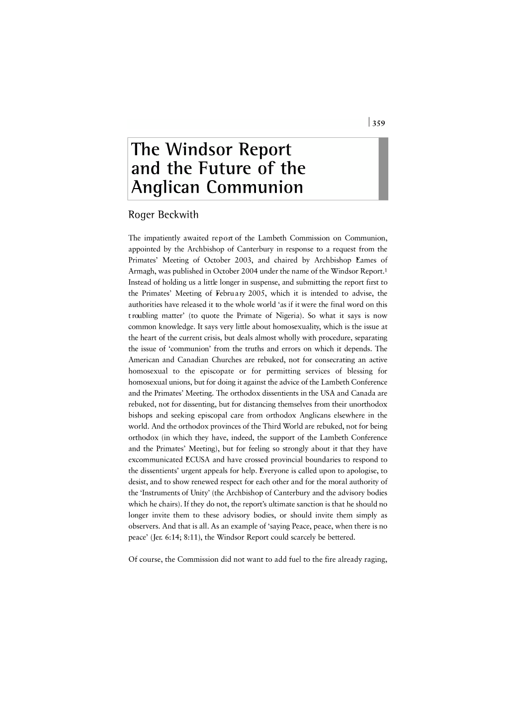 The Windsor Report and the Future of the Anglican Communion