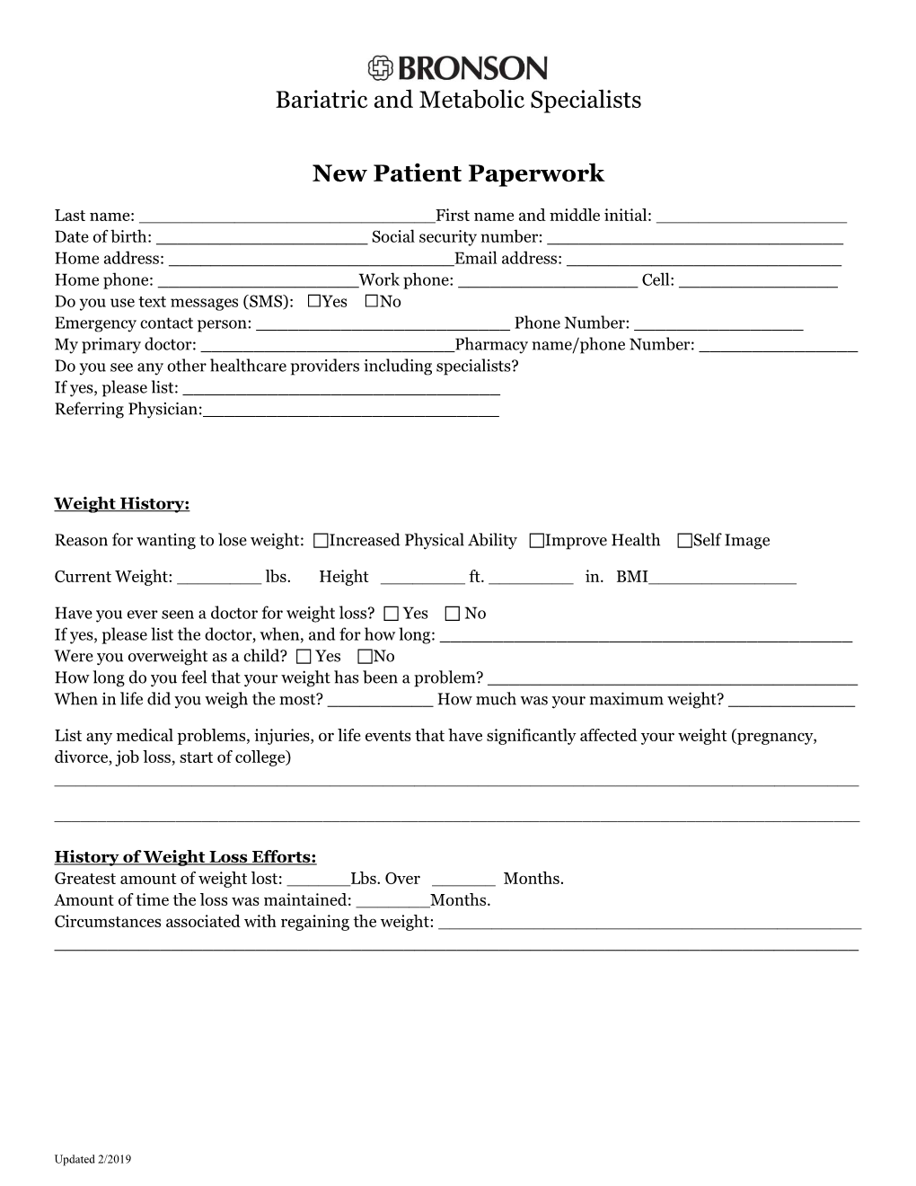 Bariatric and Metabolic Specialists New Patient Paperwork