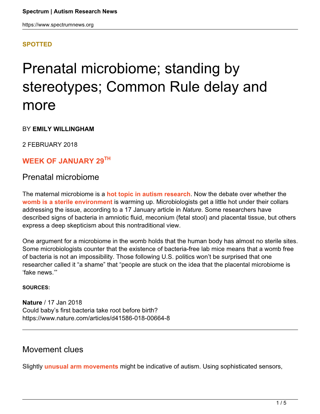 Prenatal Microbiome; Standing by Stereotypes; Common Rule Delay and More