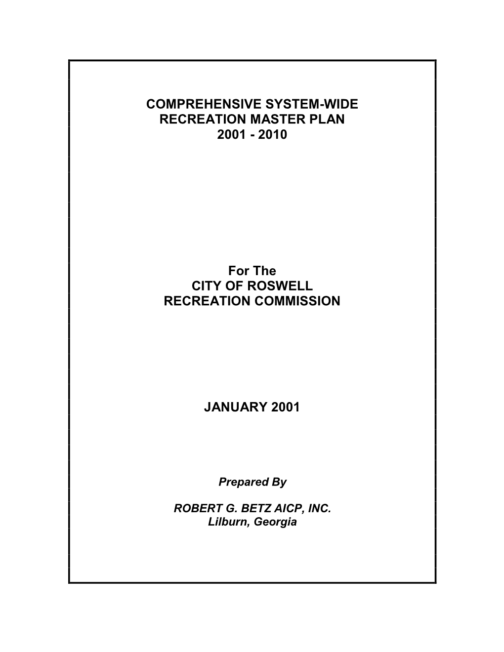 Comprehensive System-Wide Recreation Master Plan 2001 - 2010