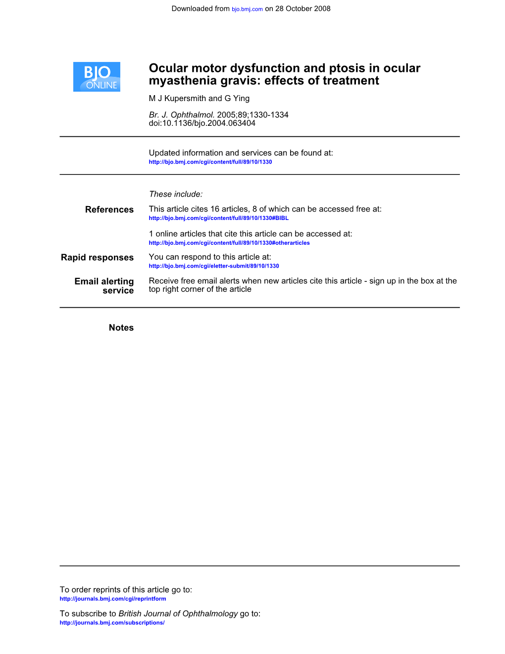 Myasthenia Gravis: Effects of Treatment Ocular Motor Dysfunction And