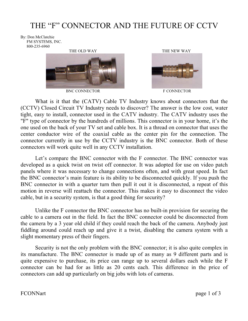 The “F” Connector and the Future of Cctv