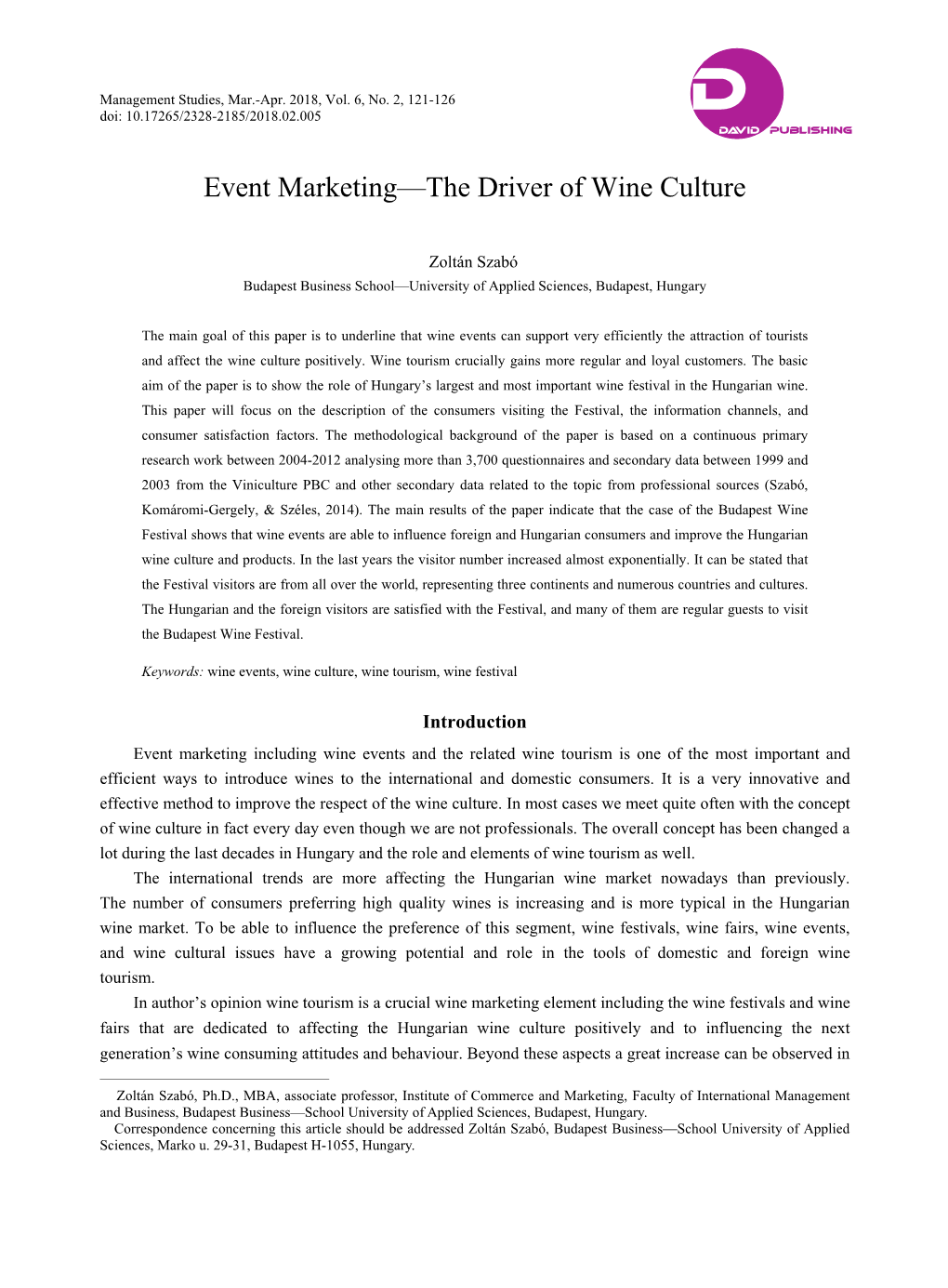 Event Marketing—The Driver of Wine Culture