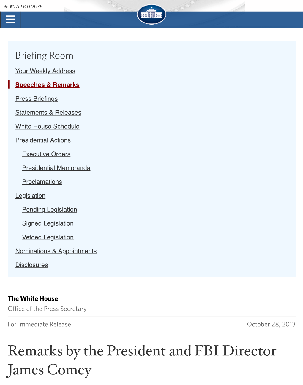 Remarks by the President and FBI Director James Comey