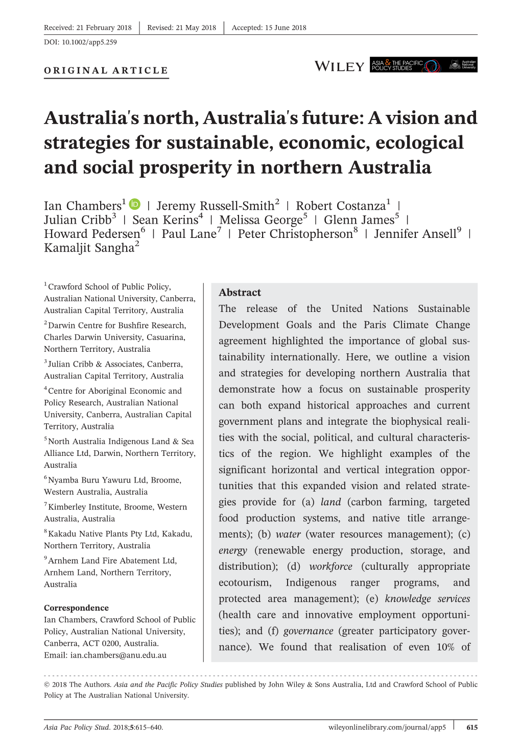 A Vision and Strategies for Sustainable, Economic, Ecological and Social Prosperity in Northern Australia