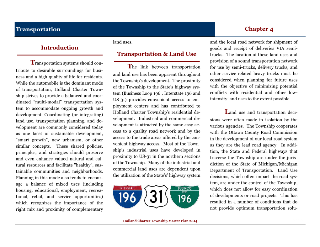 Transportation Chapter 4 Introduction Transportation & Land