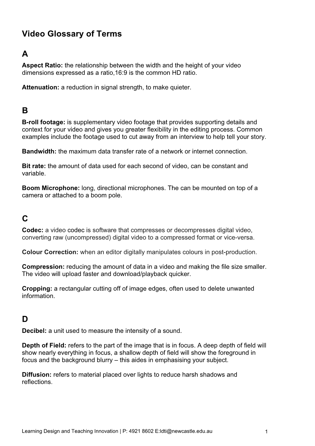 Video Glossary of Terms a B