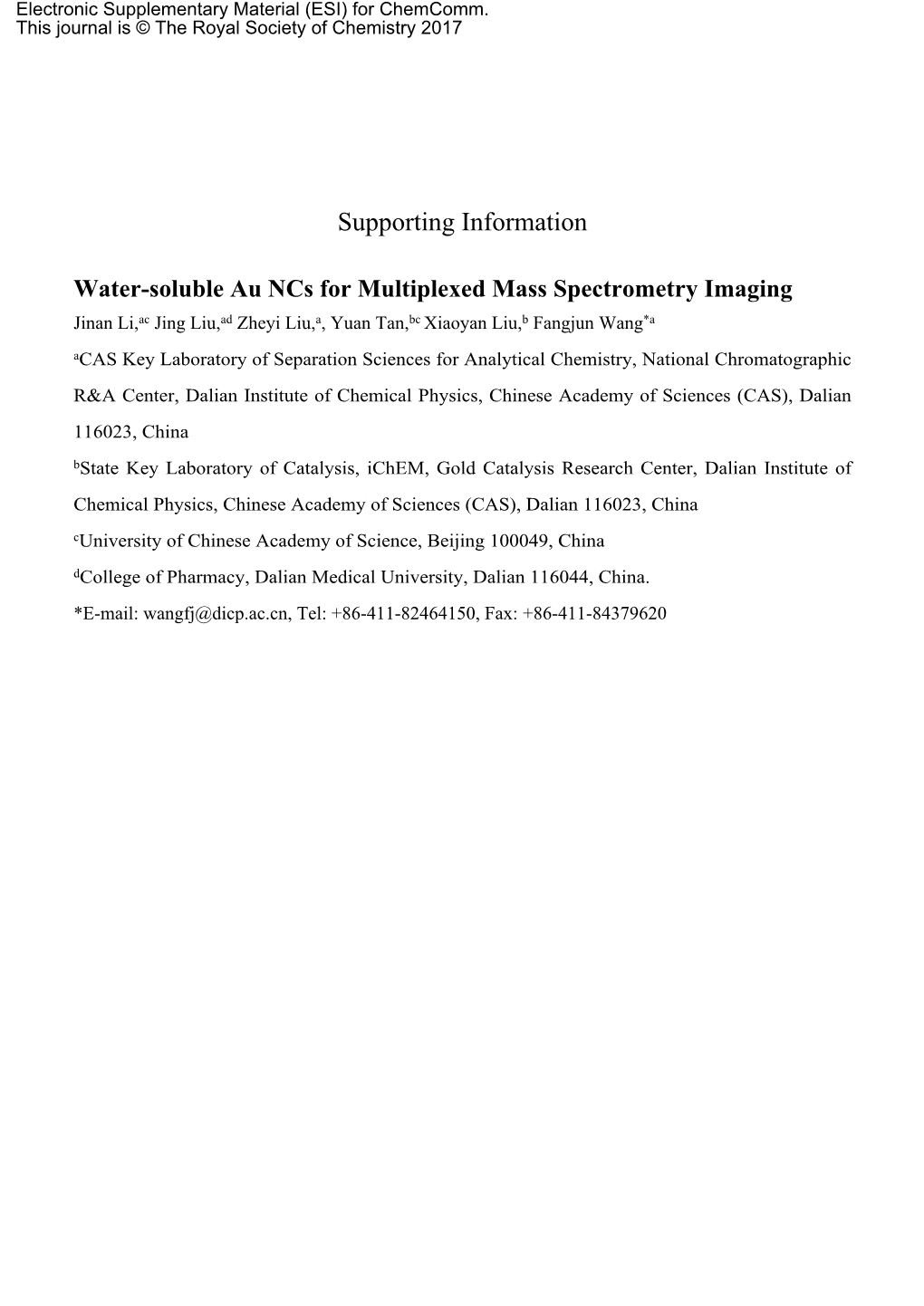 Water-Soluble Au Ncs for Multiplexed Mass Spectrometry Imaging