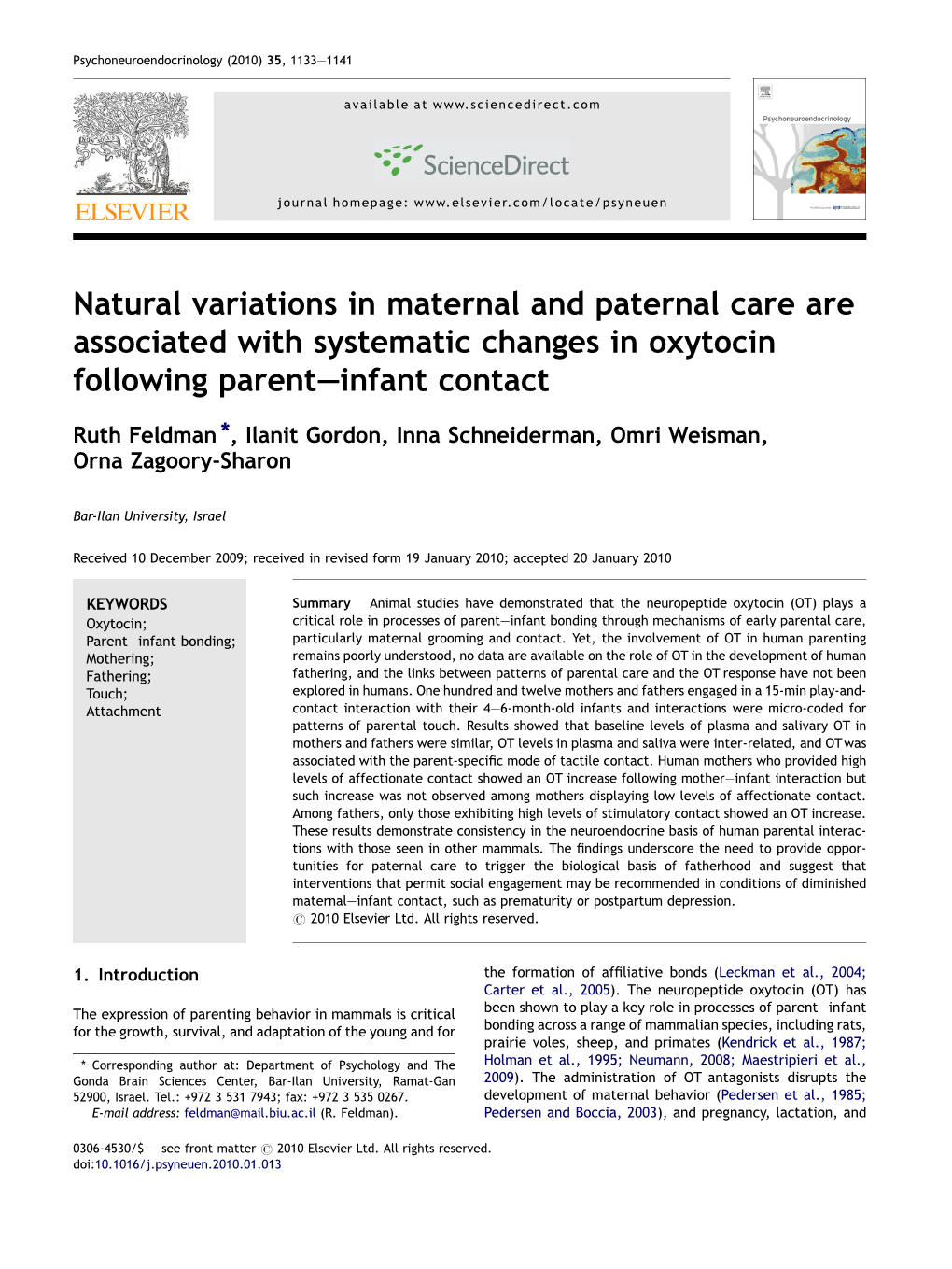 Natural Variations in Maternal and Paternal Care Are Associated with Systematic Changes in Oxytocin Following Parent—Infant Contact