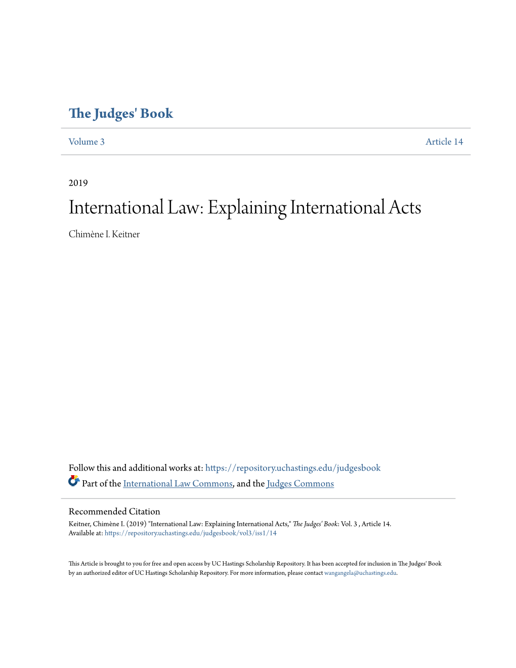 International Law: Explaining International Acts Chimène I