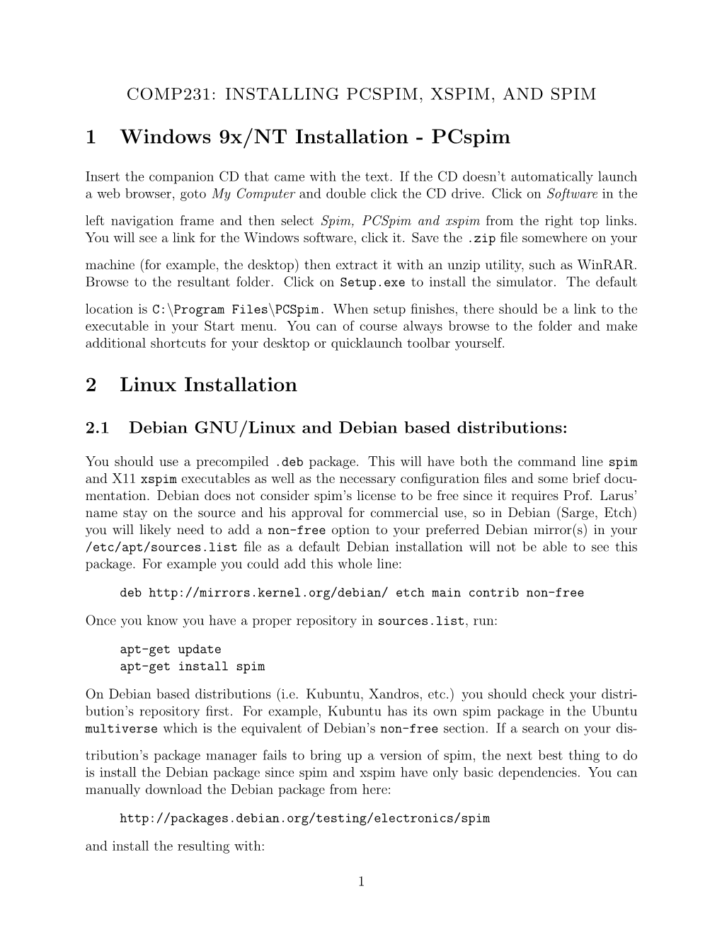 1 Windows 9X/NT Installation - Pcspim