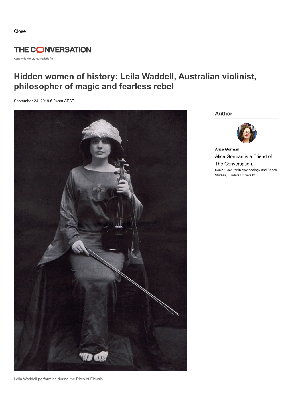 Hidden Women of History: Leila Waddell, Australian Violinist, Philosopher of Magic and Fearless Rebel