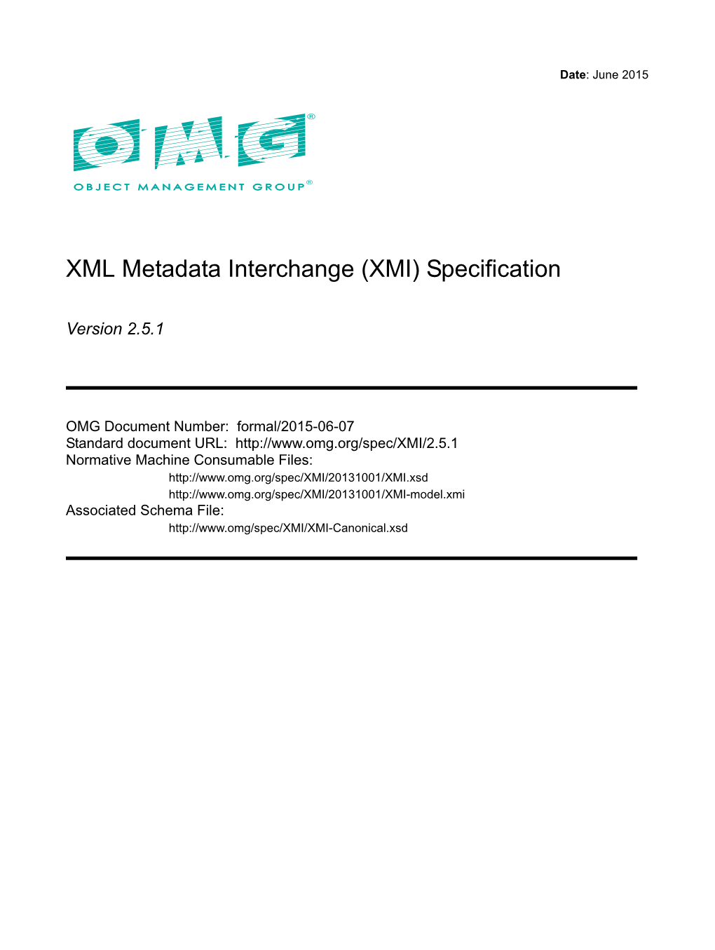 XML Metadata Interchange (XMI) Specification