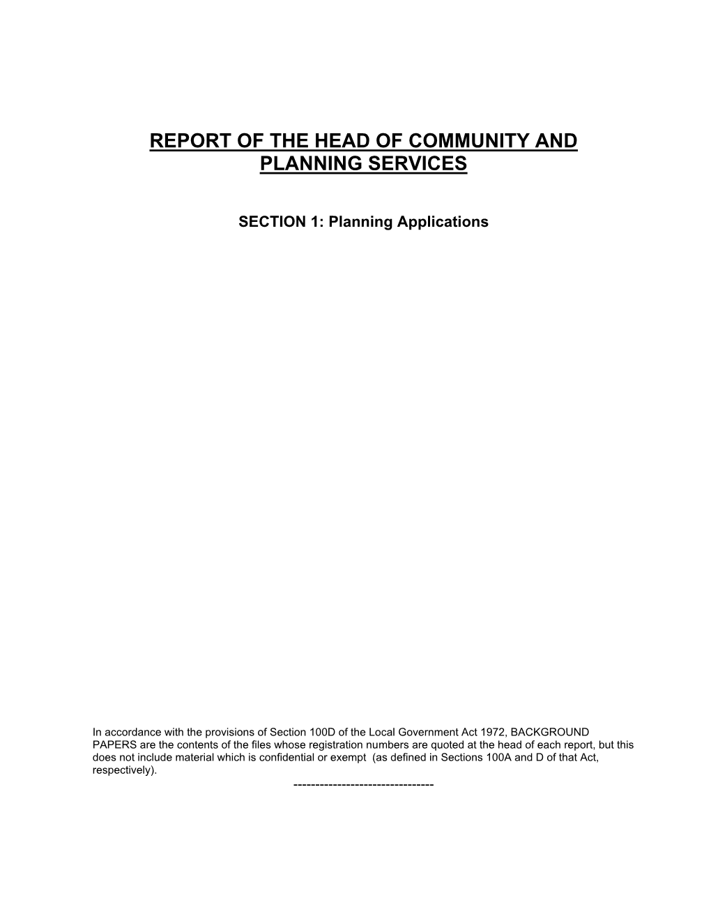 Report of the Head of Community and Planning Services