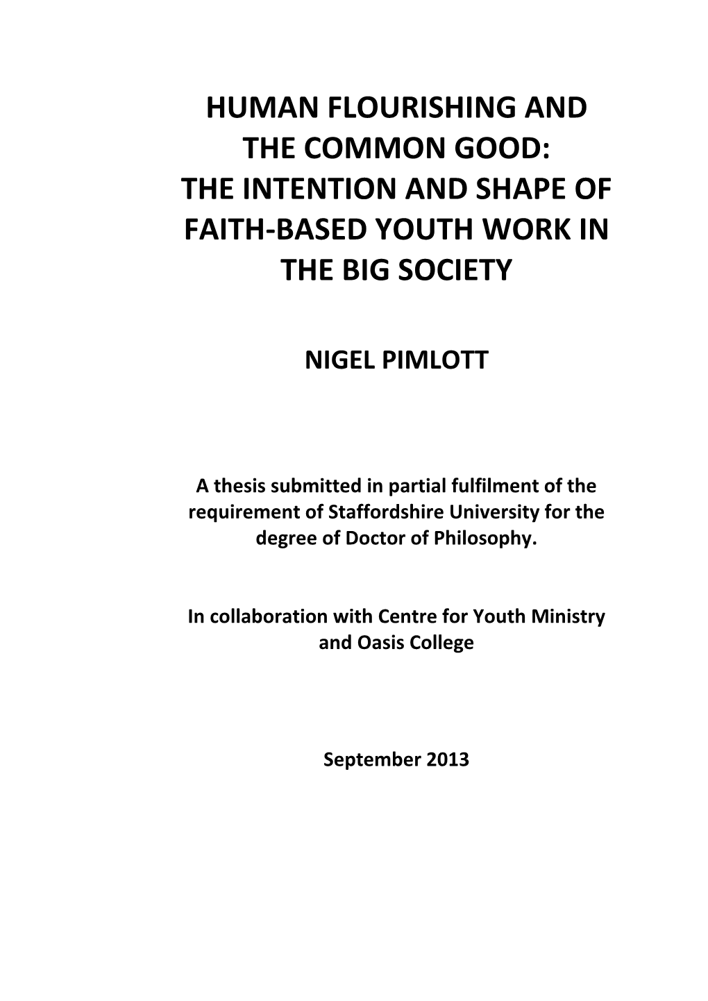 The Intention and Shape of Faith-Based Youth Work in the Big Society