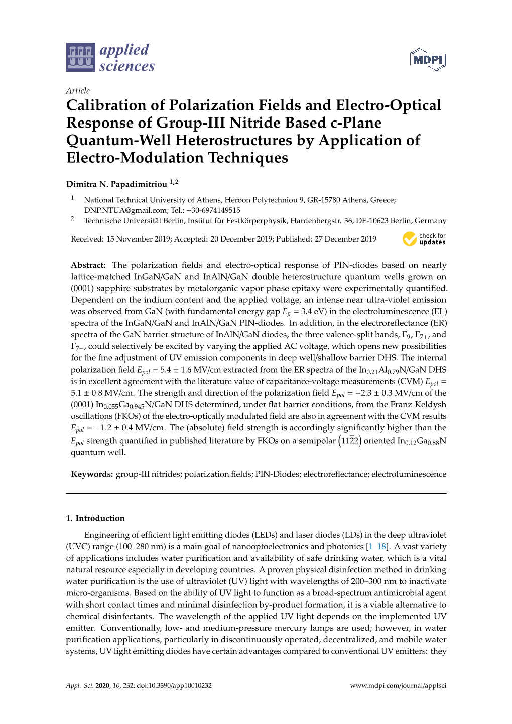 Calibration of Polarization Fields and Electro-Optical Response of Group