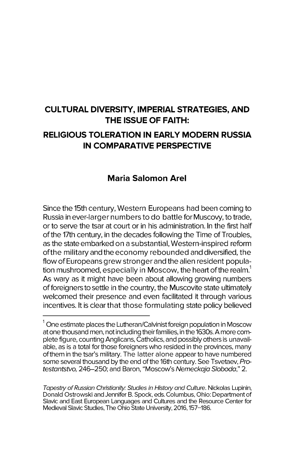 Religious Toleration in Early Modern Russia in Comparative Perspective