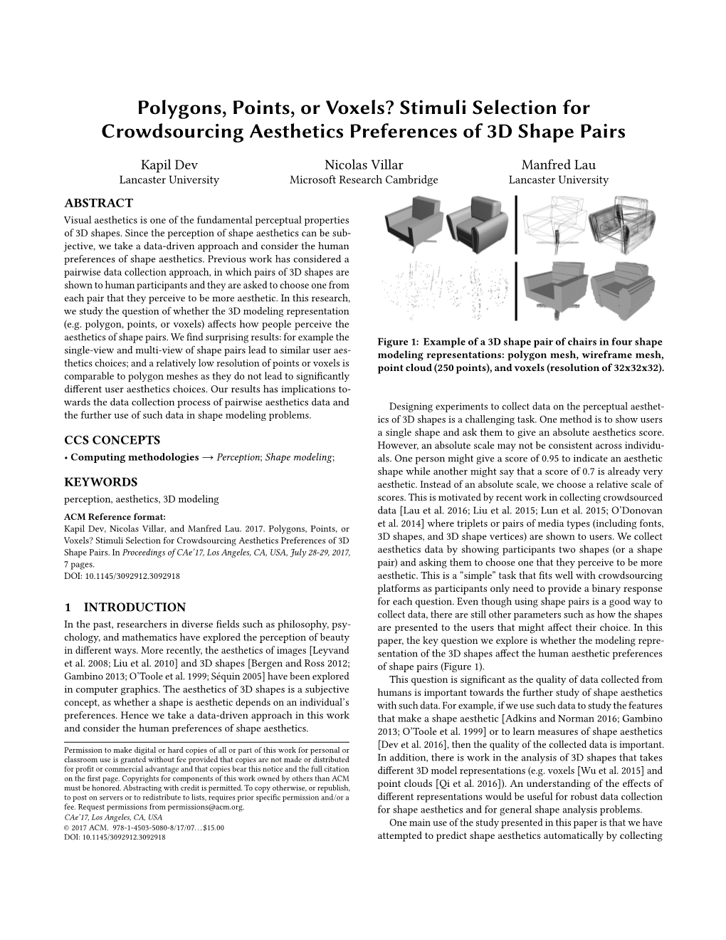 Polygons, Points, Or Voxels? Stimuli Selection for Crowdsourcing Aesthetics Preferences of 3D Shape Pairs