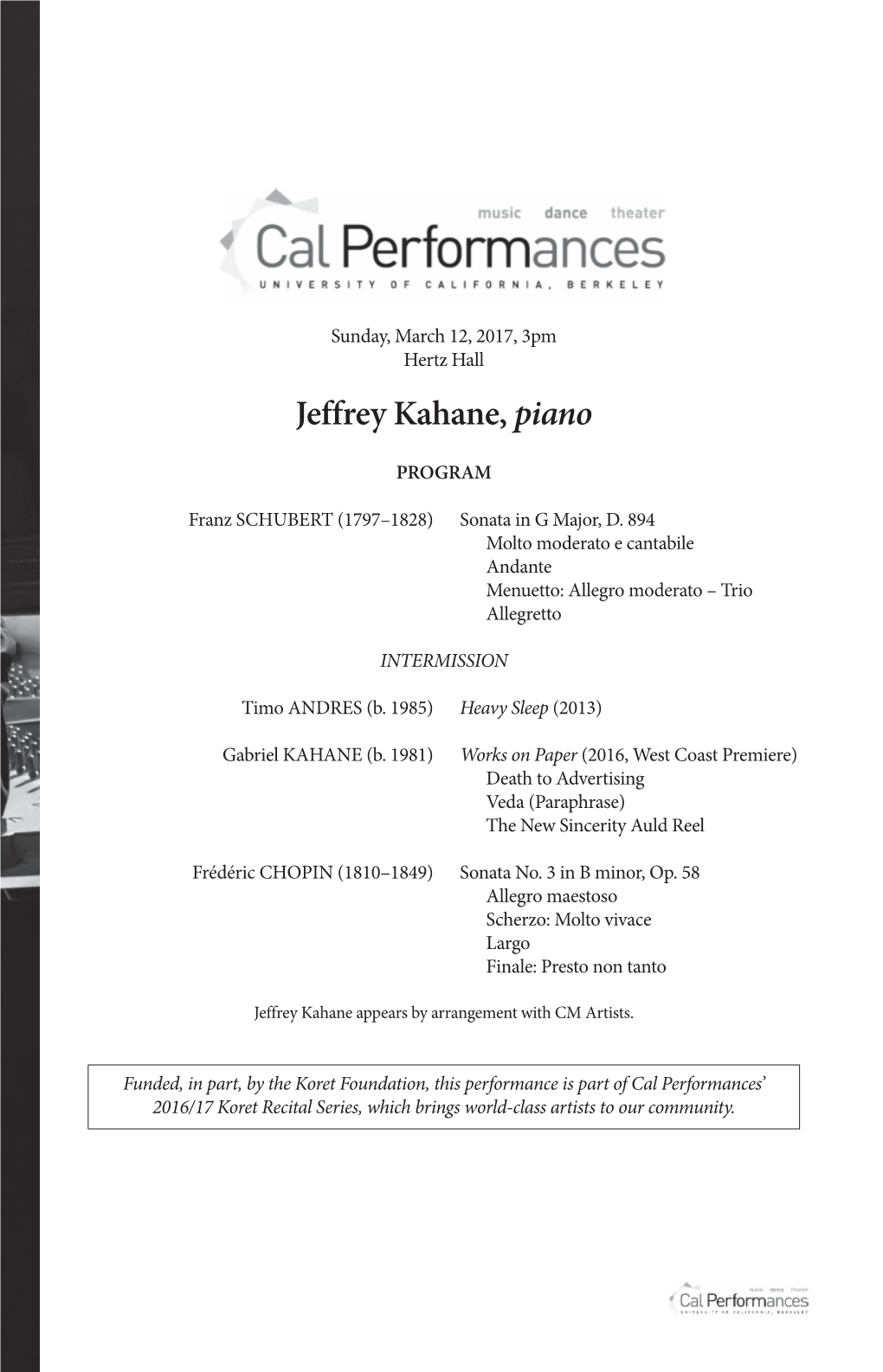 Jeffrey Kahane, Piano