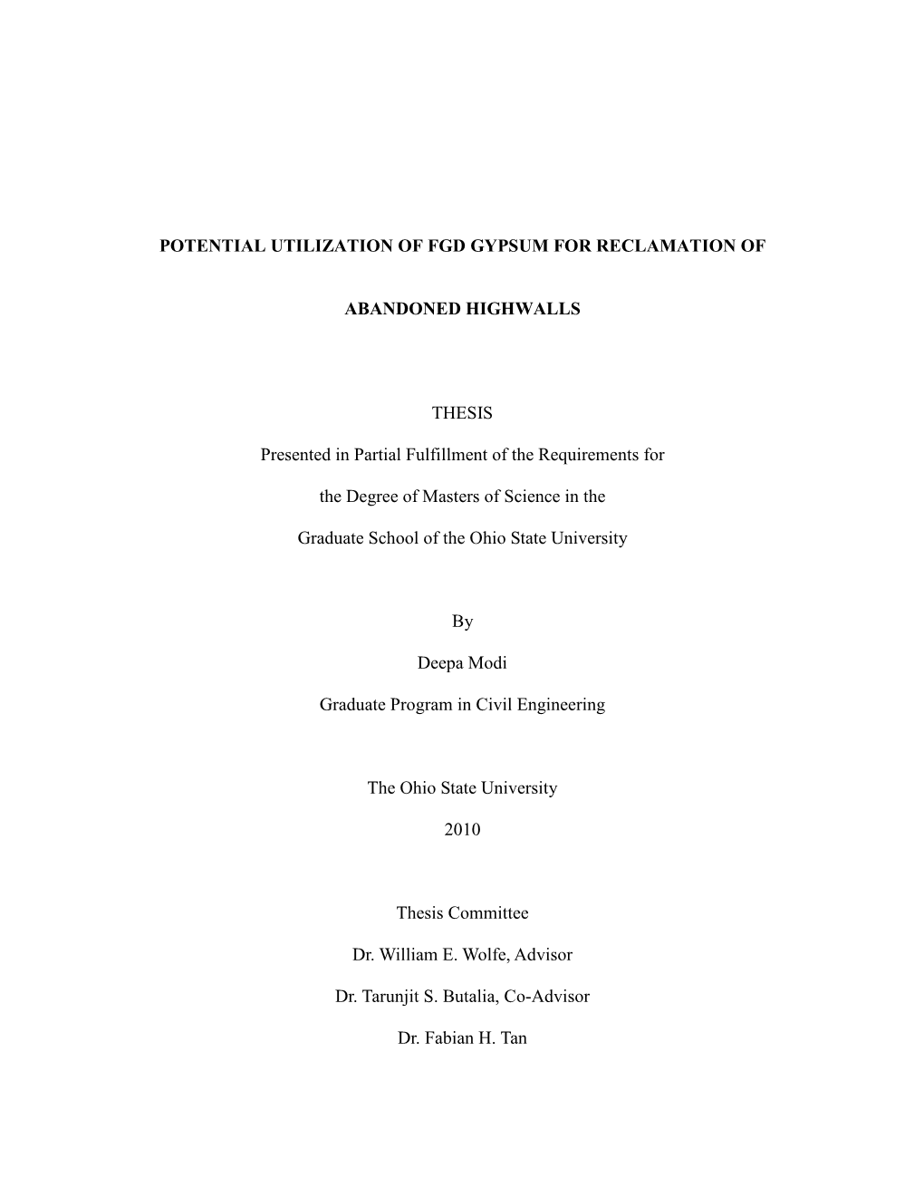 Potential Utilization of Fgd Gypsum for Reclamation Of