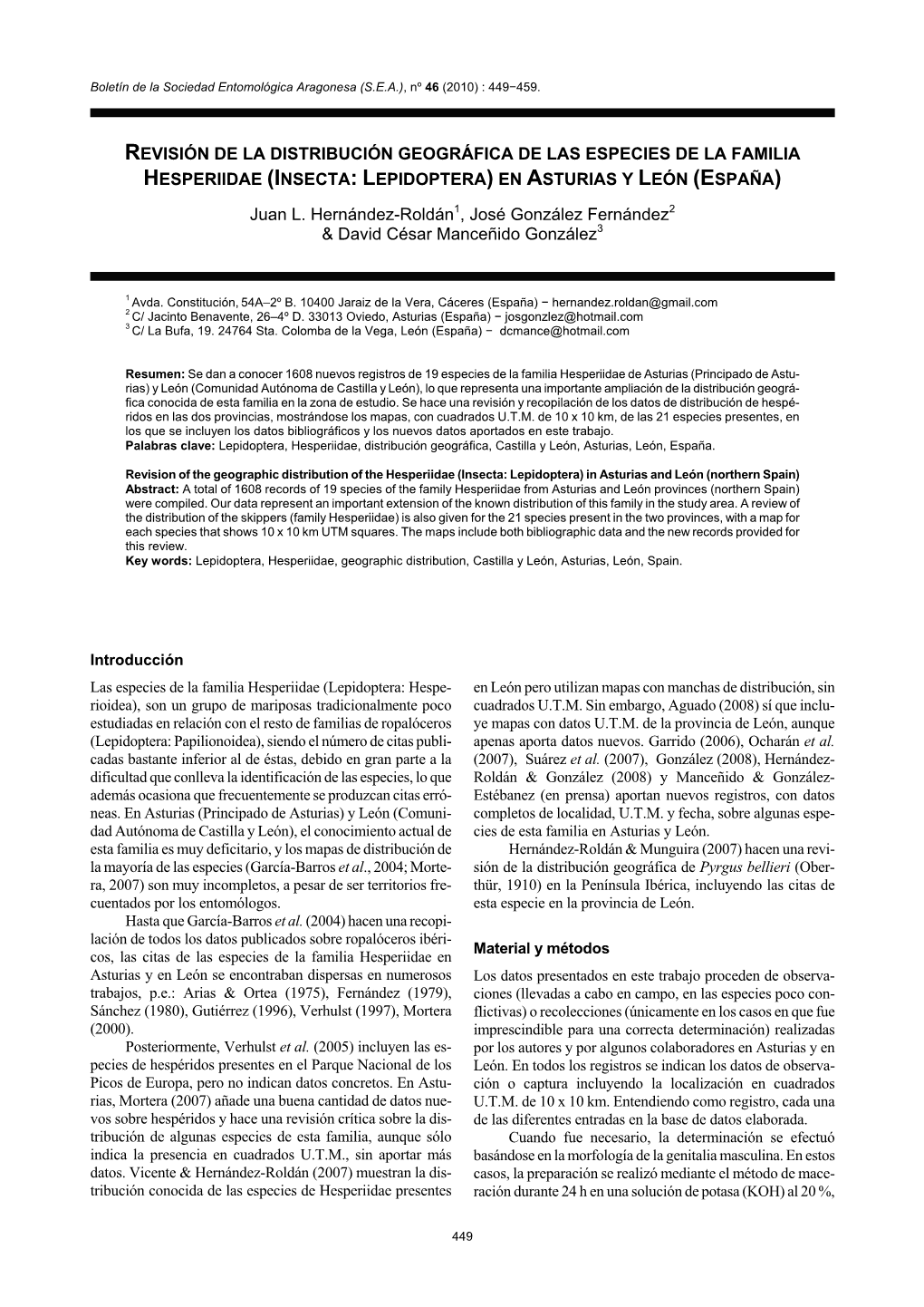 Revisión De La Distribución Geográfica De Las Especies De La Familia Hesperiidae (Insecta: Lepidoptera) En Asturias Y León (España)